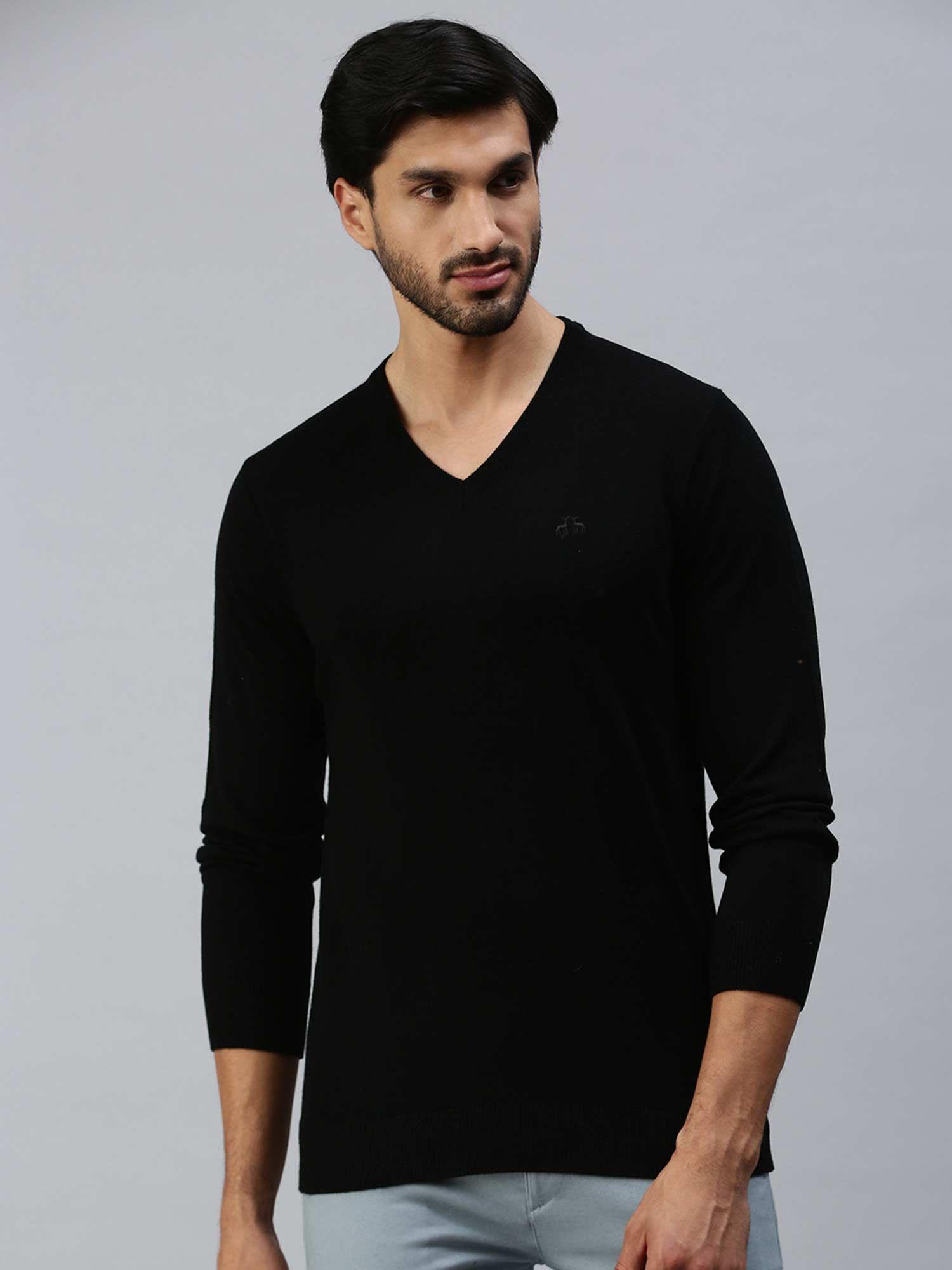 men black solid pullover sweater