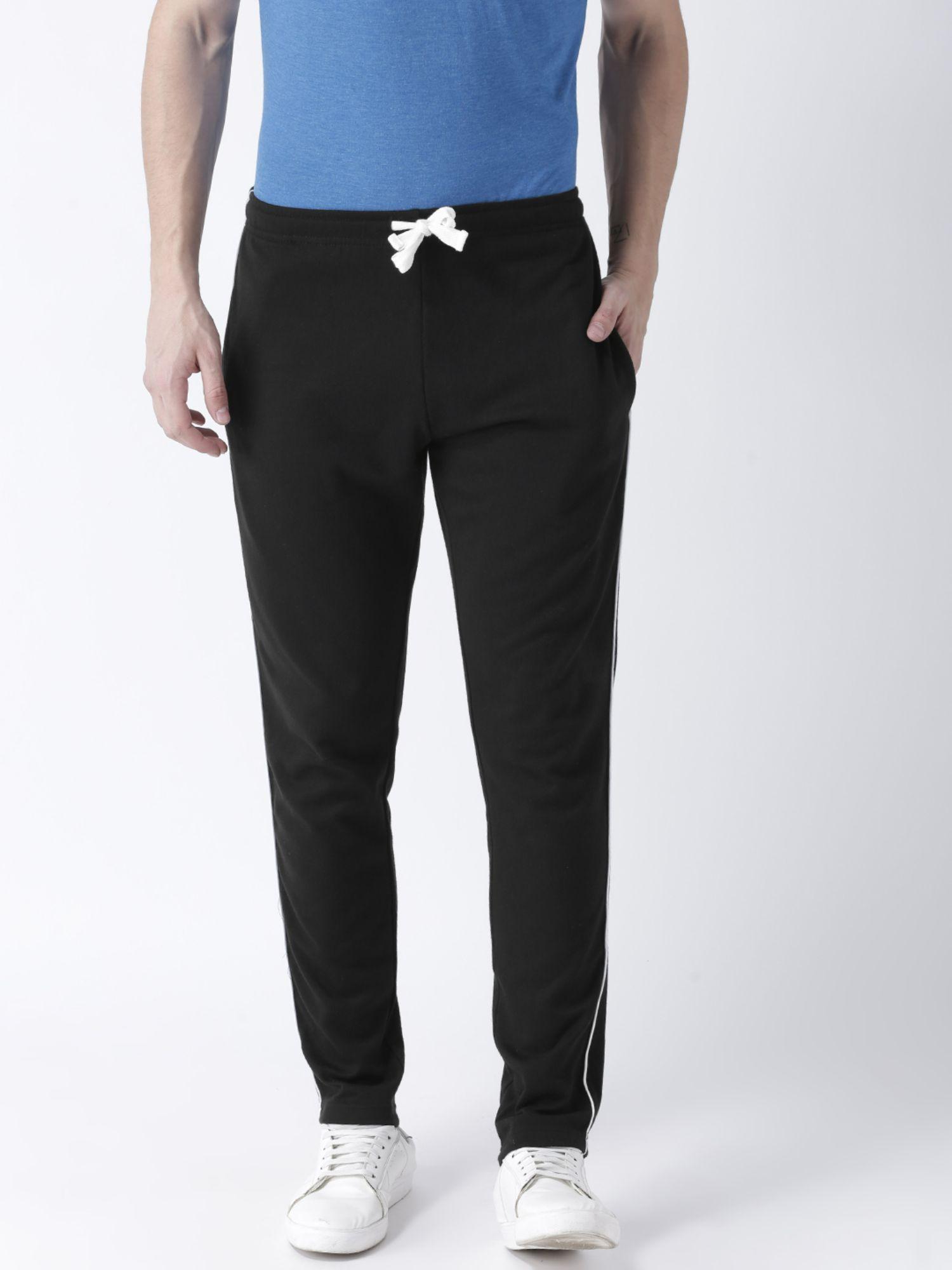 men black solid track pant has side contrast boon