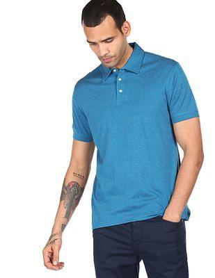 men blue cotton patterned polo shirt