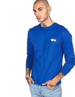 men blue crew neck solid sweatshirt