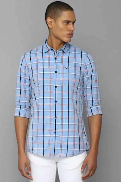 men blue custom fit check full sleeves casual shirts