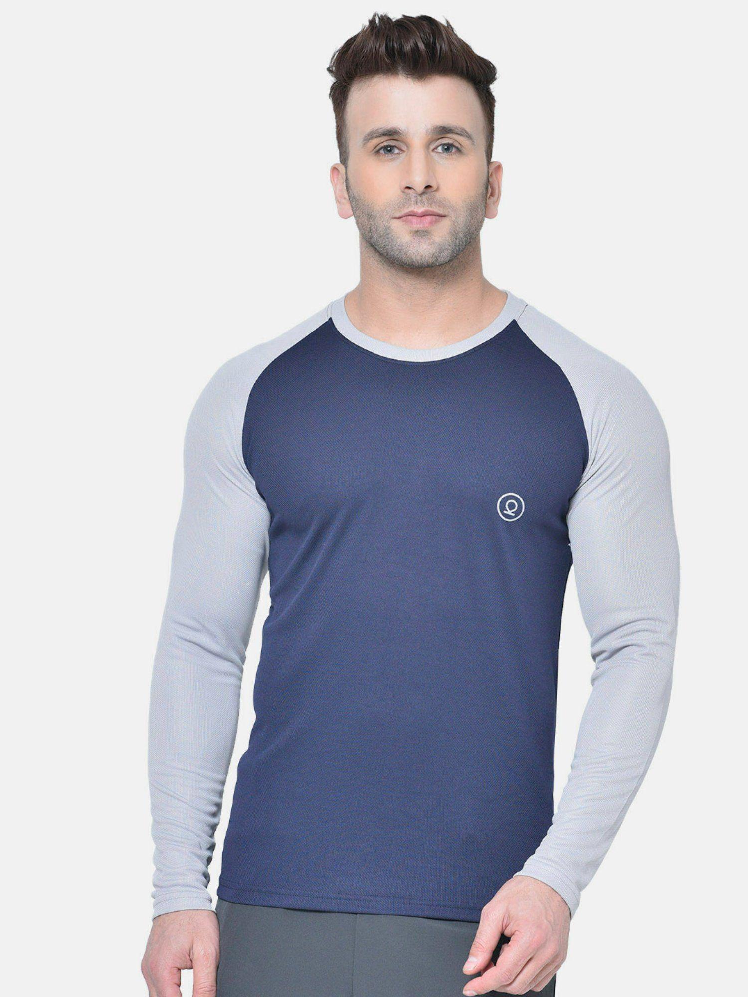 men blue full sleeves gym t-shirt