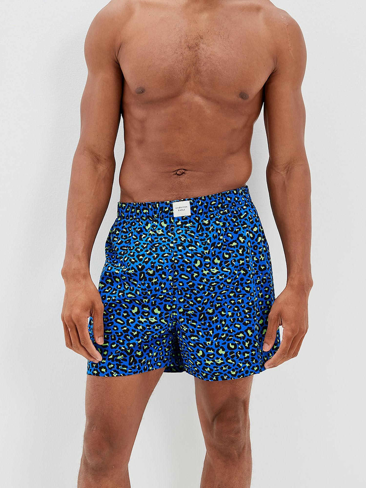 men blue leopard print stretch boxer short