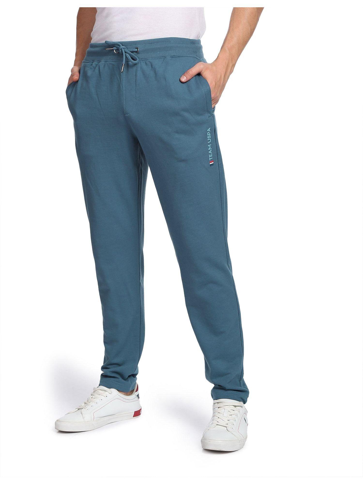 men blue mid rise drawcord waist solid track pants blue