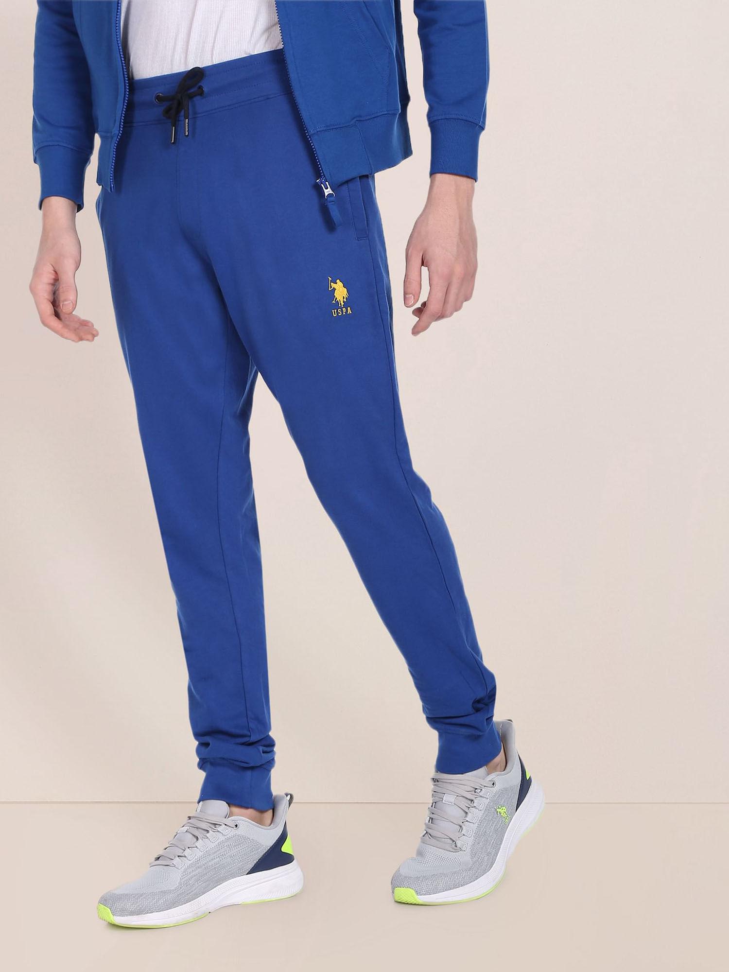 men blue mid rise knitted joggers