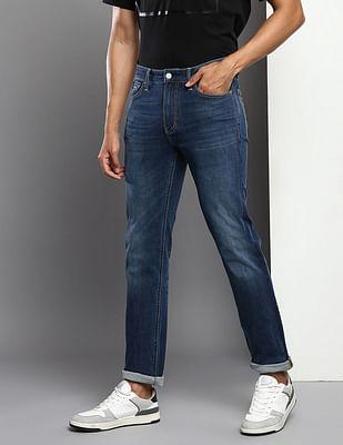 men blue mid rise slim fit jeans