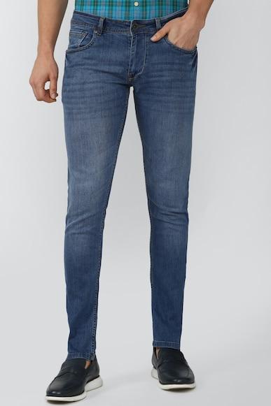 men blue mid wash low skinny fit jeans