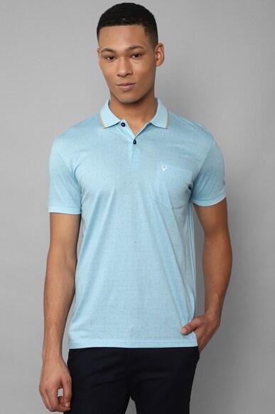 men blue print polo neck t-shirt