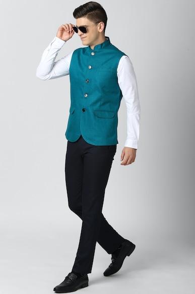 men-blue-print-regular-fit-formal-nehru-jacket
