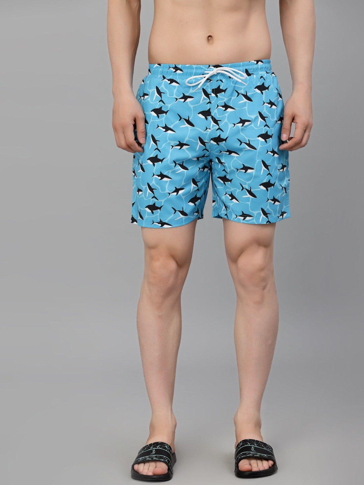 men-blue-printed-sports-shorts