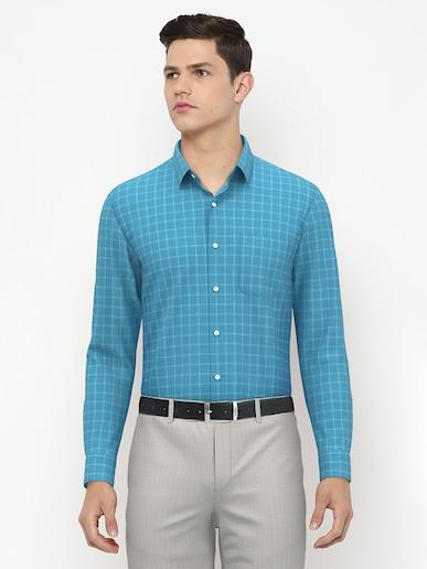 men blue regular fit formal full sleeves formal shirt