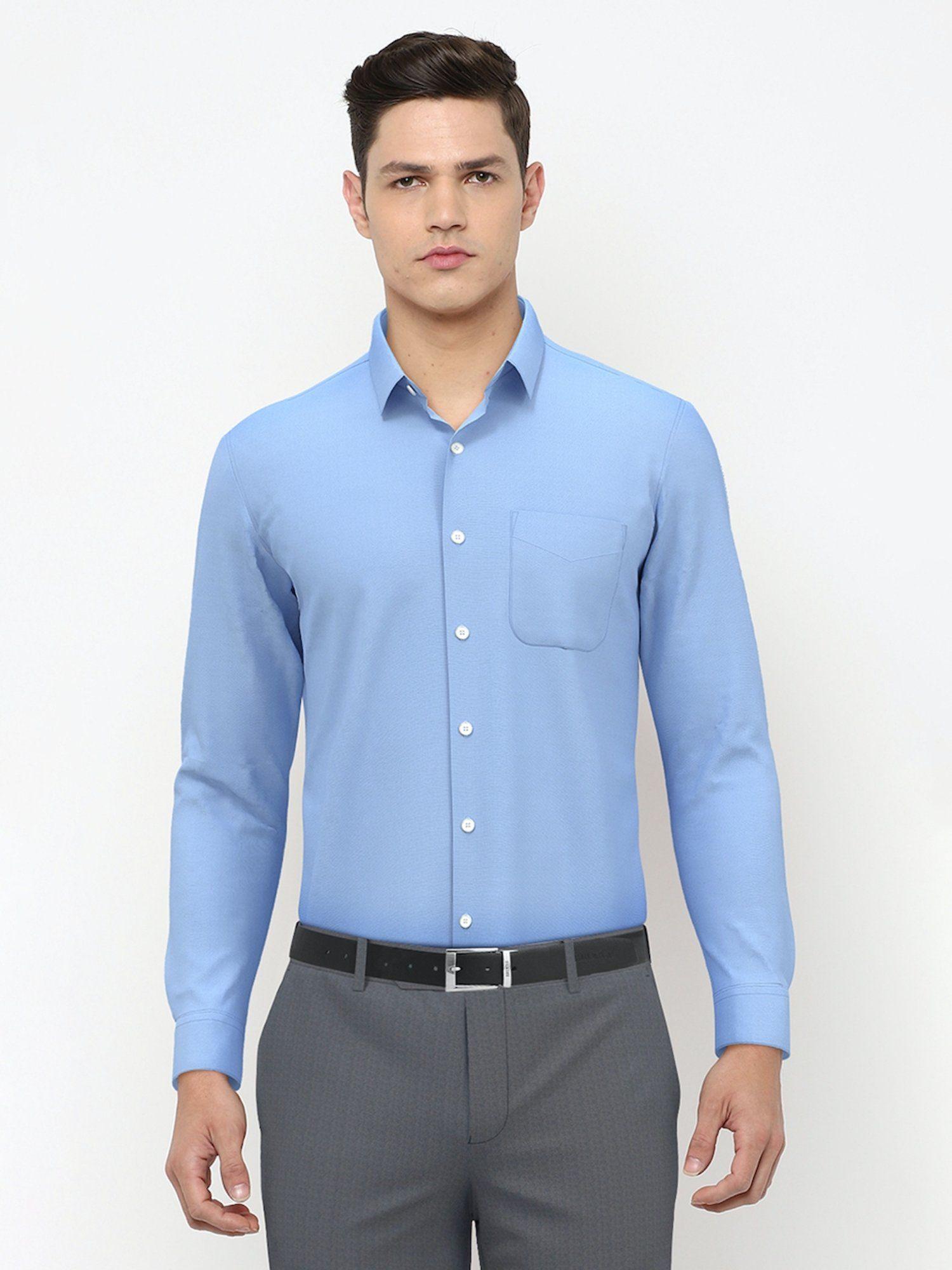 men blue regular fit formal shirt