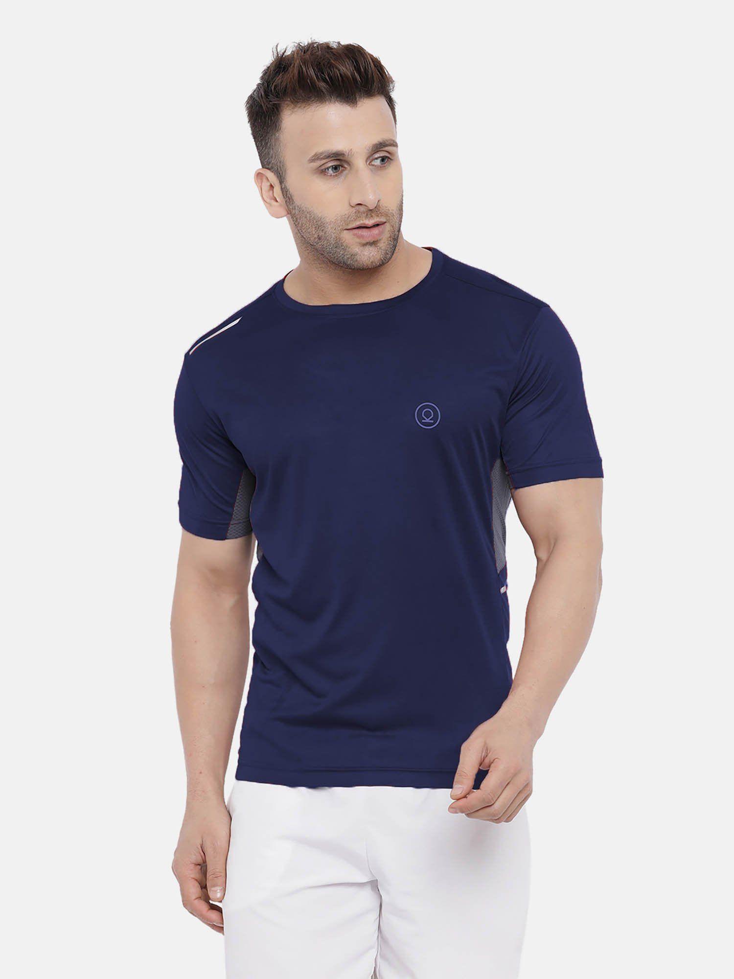 men blue round neck sports t-shirt