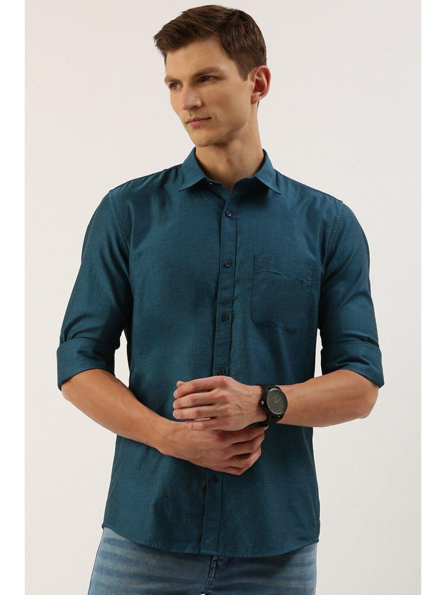 men blue slim fit casual shirt
