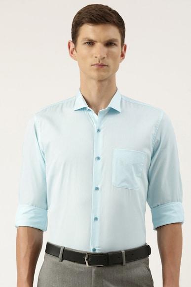 men blue slim fit formal full sleeves formal shirt