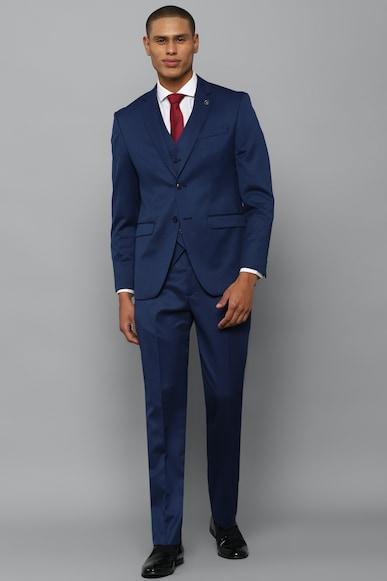 men blue slim fit solid formal three piece suit