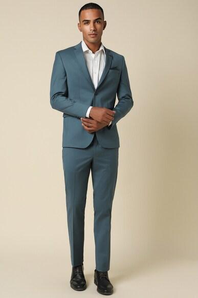 men blue slim fit solid party two piece suit