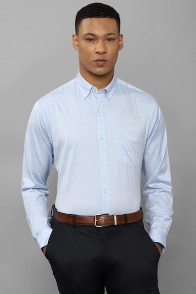 men blue slim fit textured full sleeves formal shirts