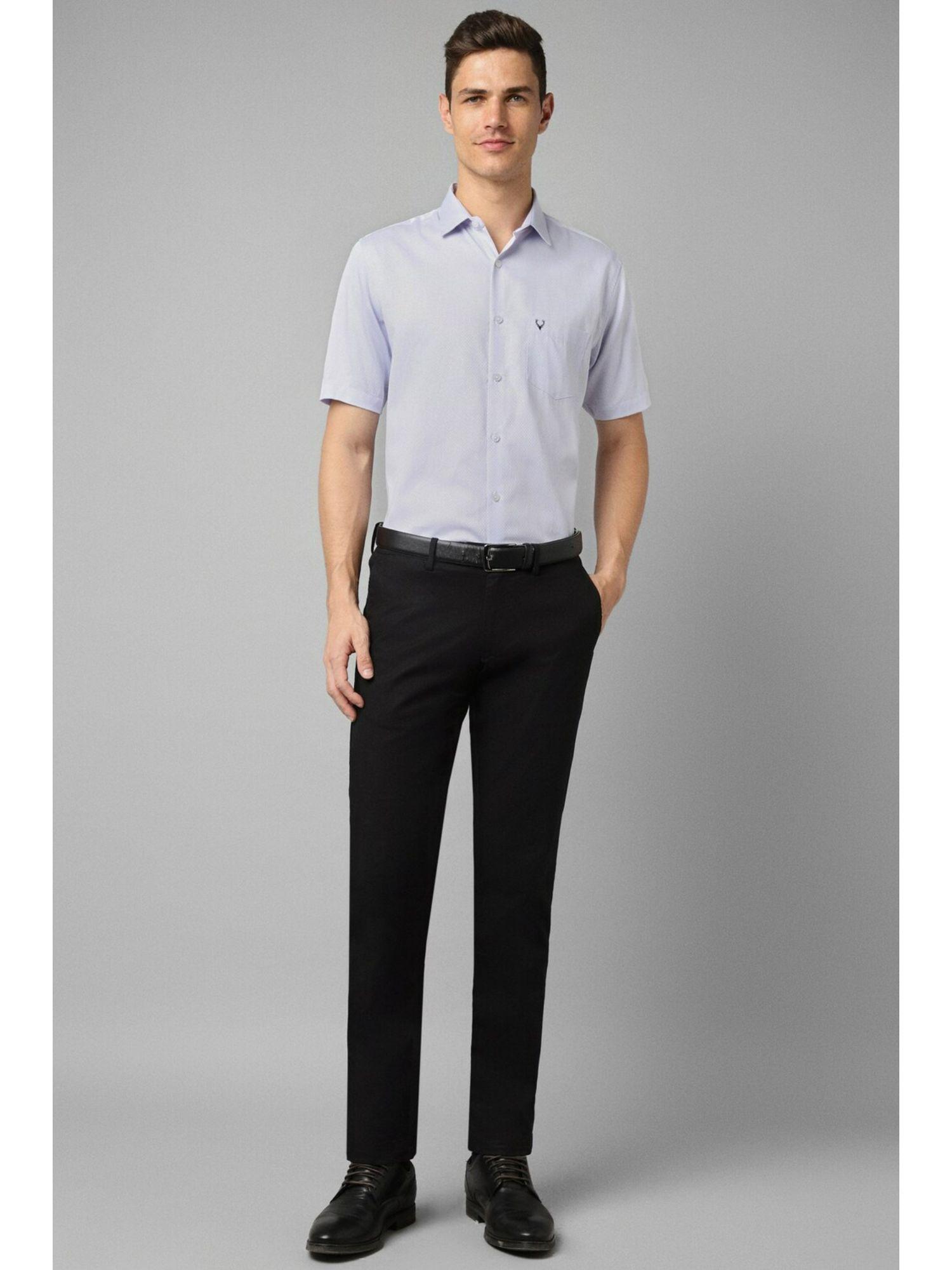 men blue slim fit textured half sleeves formal shirt