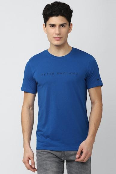 men blue solid crew neck round neck t-shirts