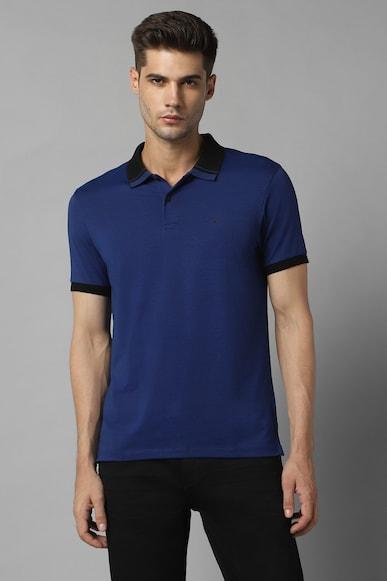 men blue solid polo neck t-shirt