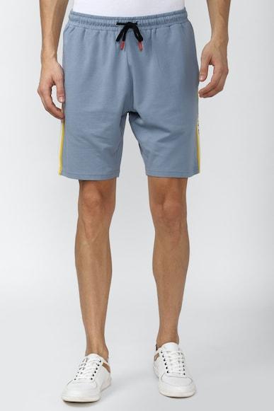 men blue solid regular fit casual shorts