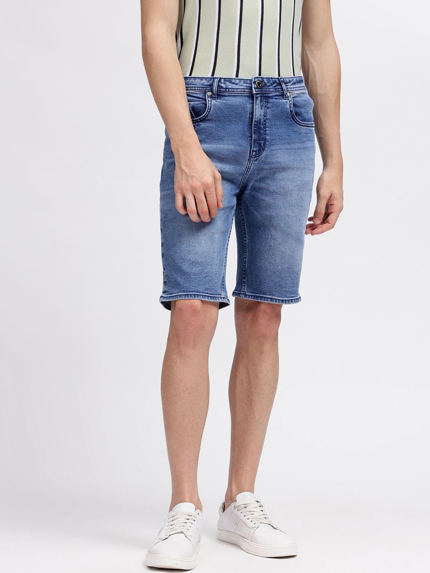 men-blue-solid-regular-fit-shorts