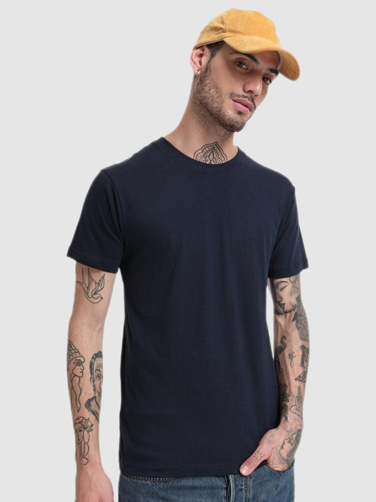 men blue solid regular t-shirt