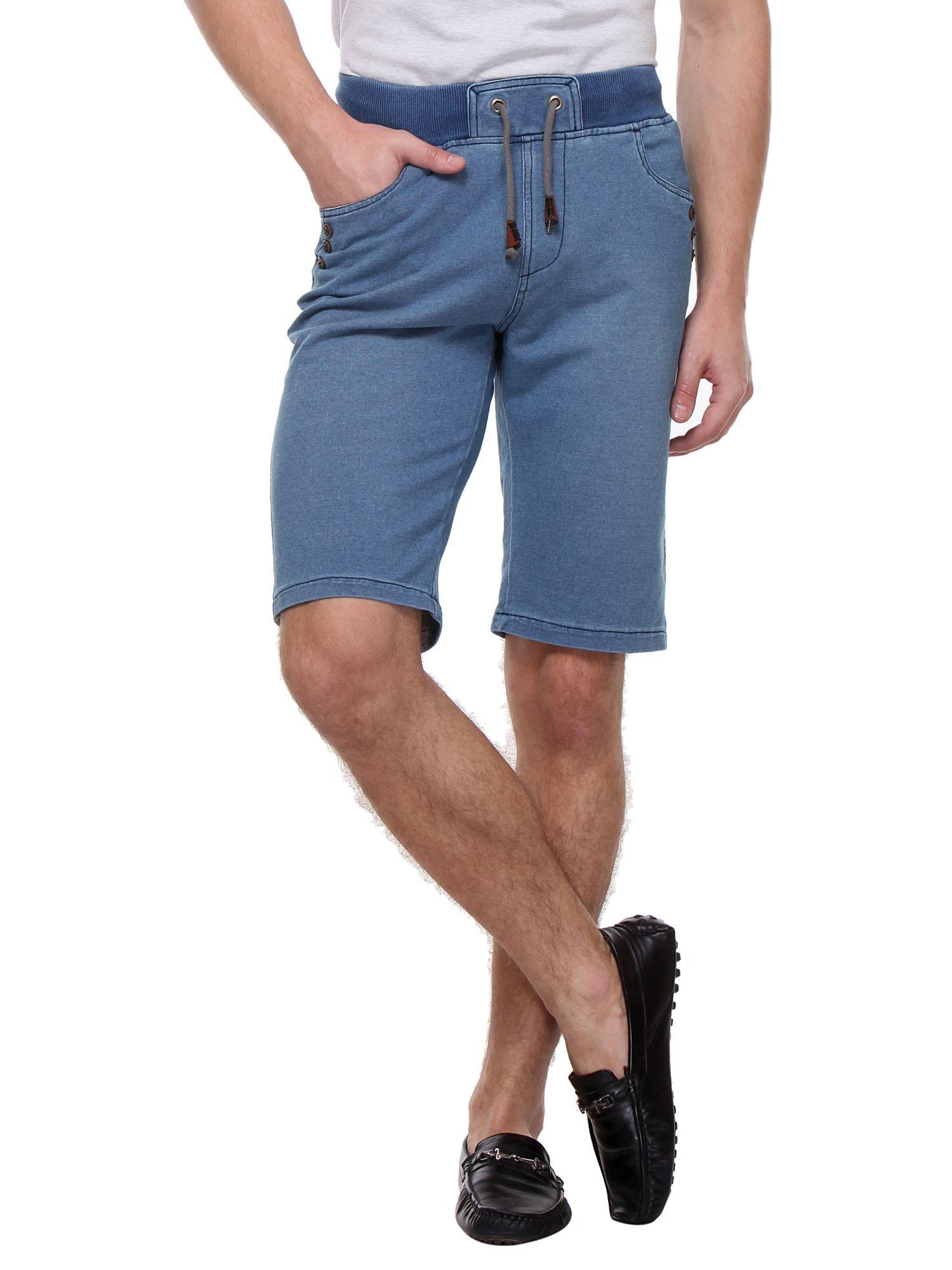 men blue solid shorts