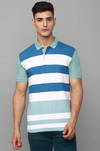 men blue stripe polo neck t-shirt