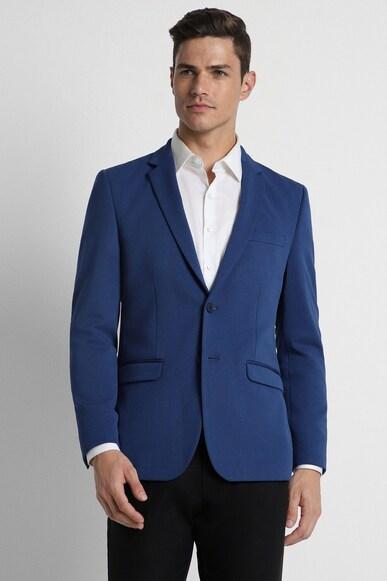 men blue textured slim fit formal blazer
