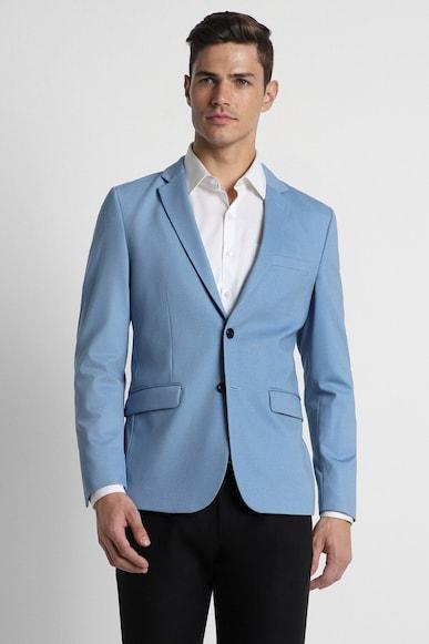 men blue textured slim fit formal blazer
