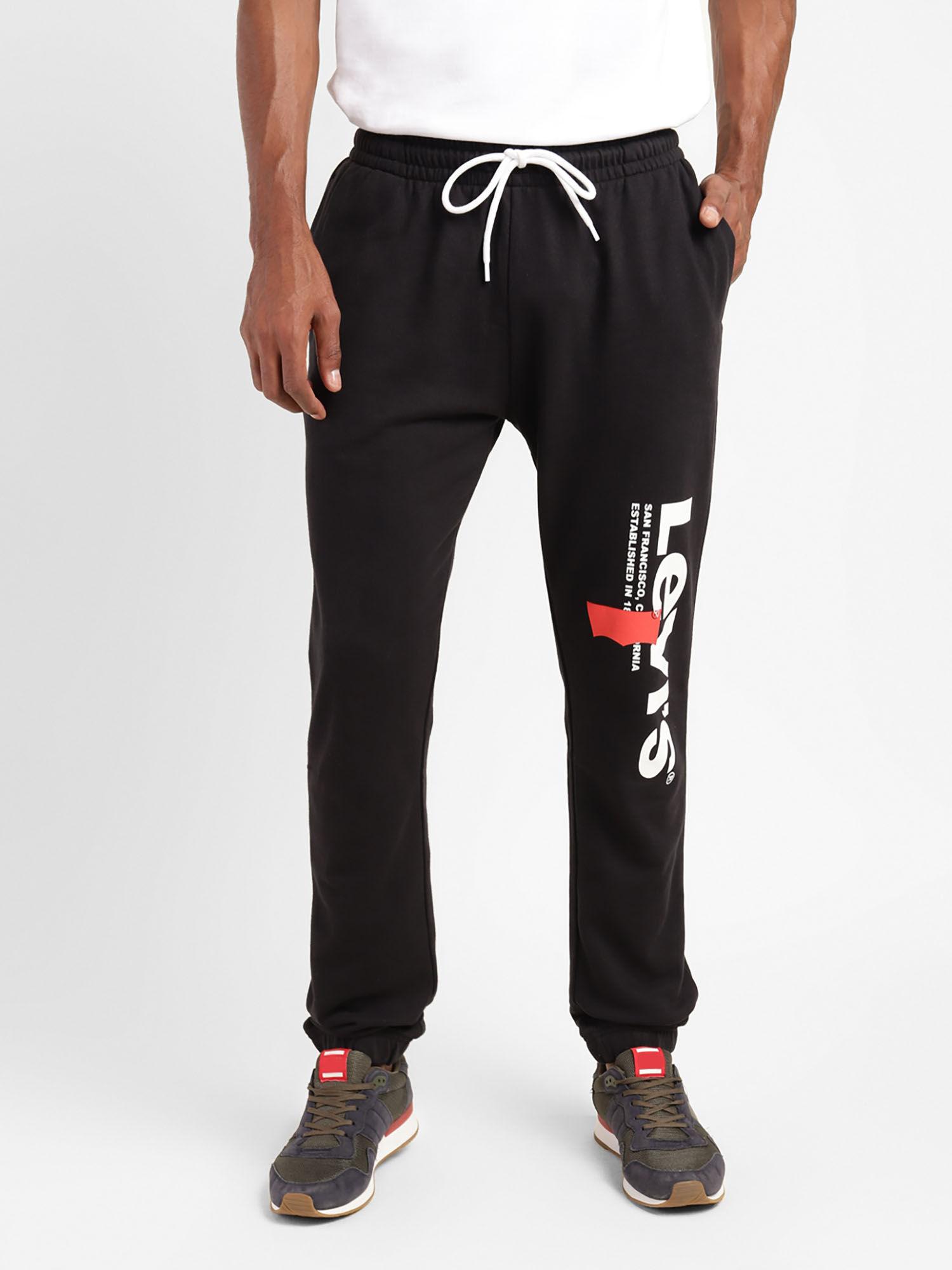 men brand logo printed pure cotton mid-rise joggers