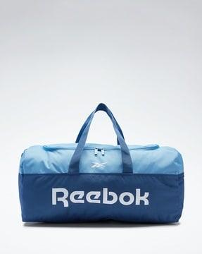 men brand print duffel bag with adjustable strap