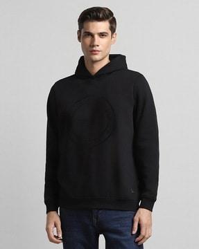 men brand print regular fit hoodie