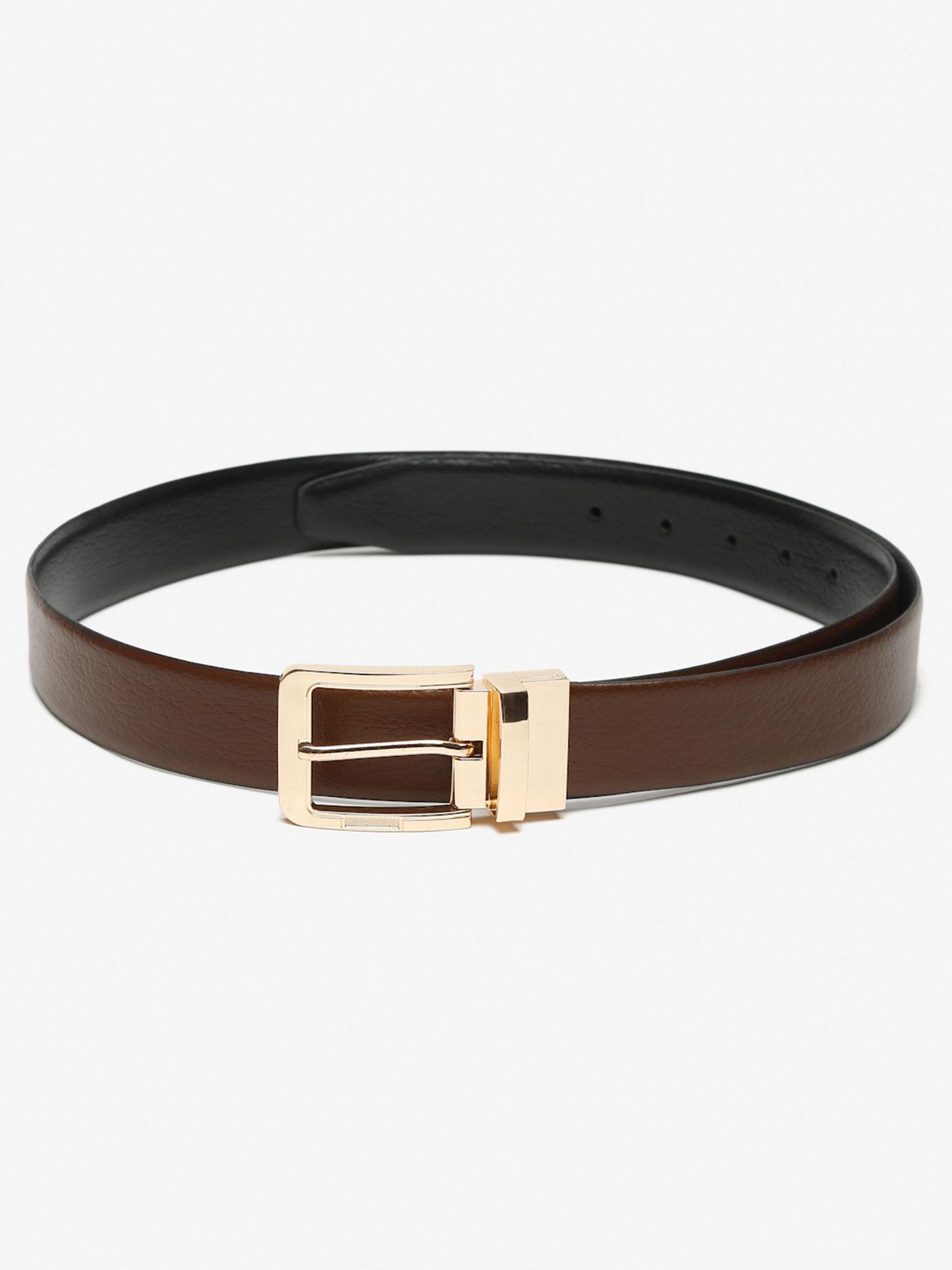 men brown & black textured genuine leather reversible belt