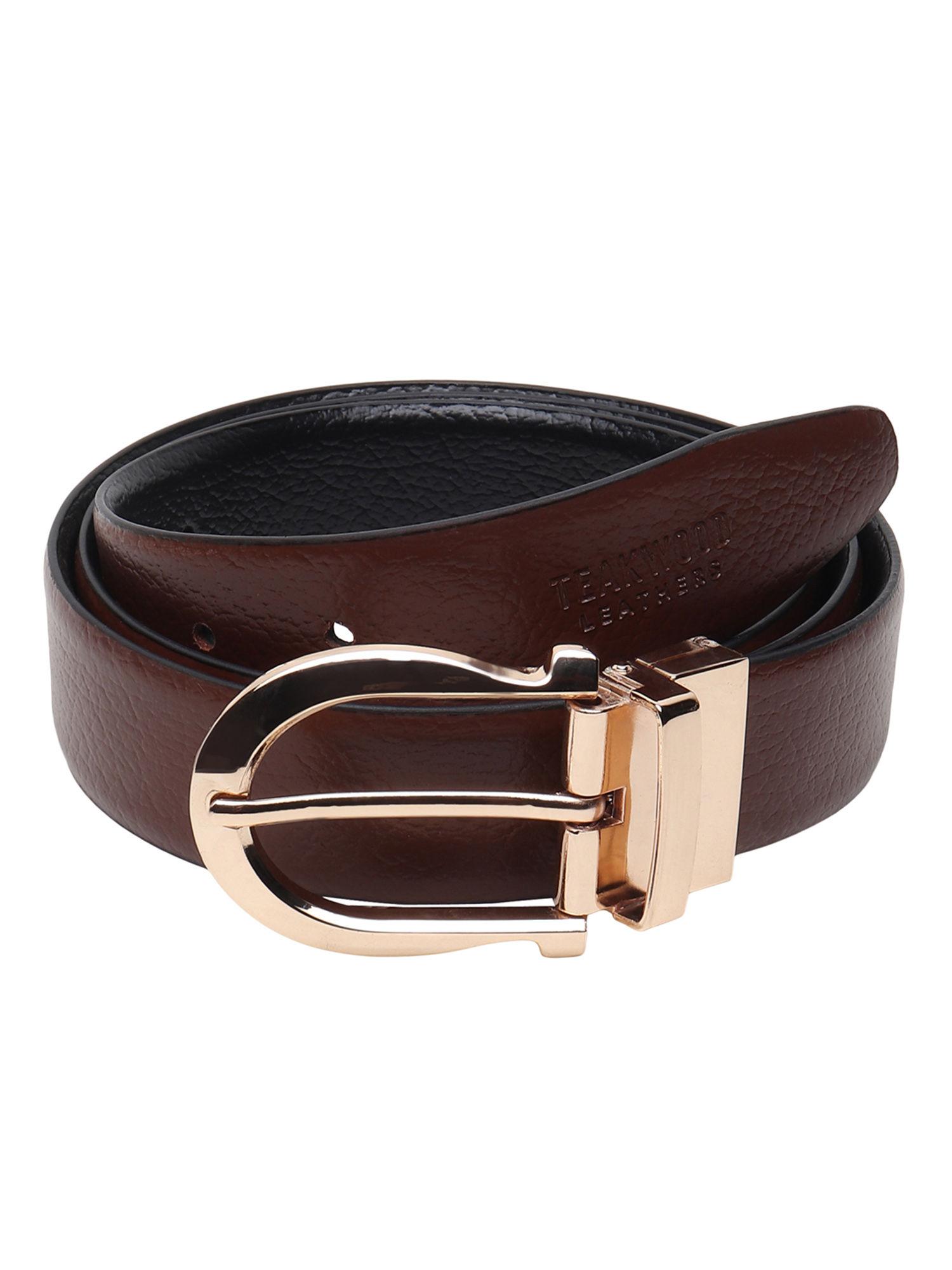men brown & black textured leather semi formal reversible belt