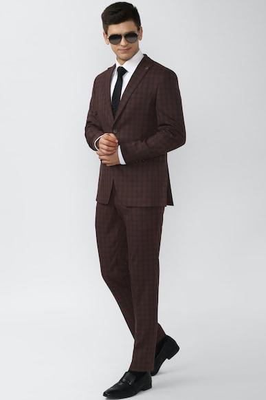 men brown check slim fit wedding two piece suit