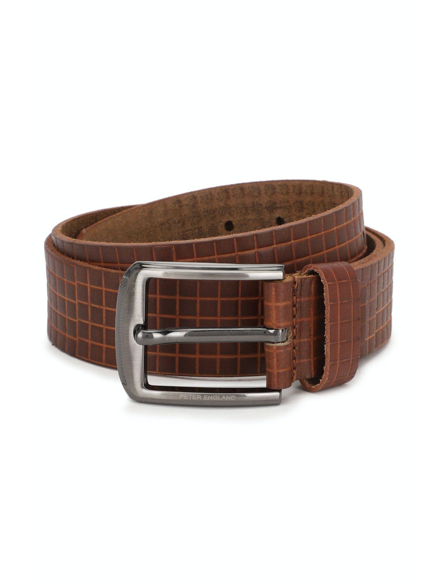 men brown checks genuine leather belt