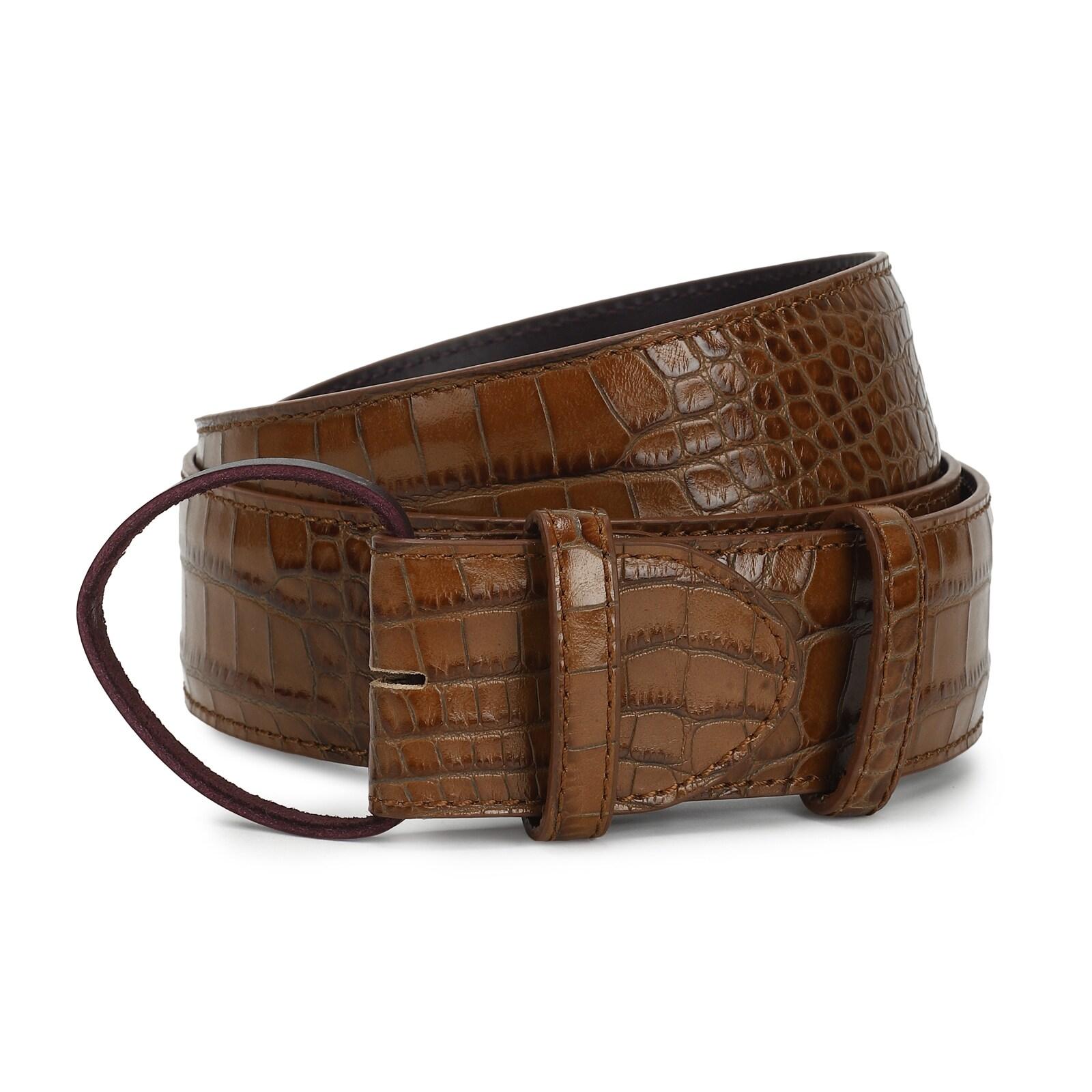 men brown croc-skin patterned shaded belt