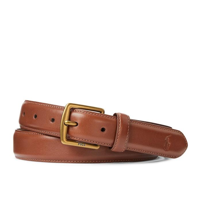 men brown full-grain leather dress belt