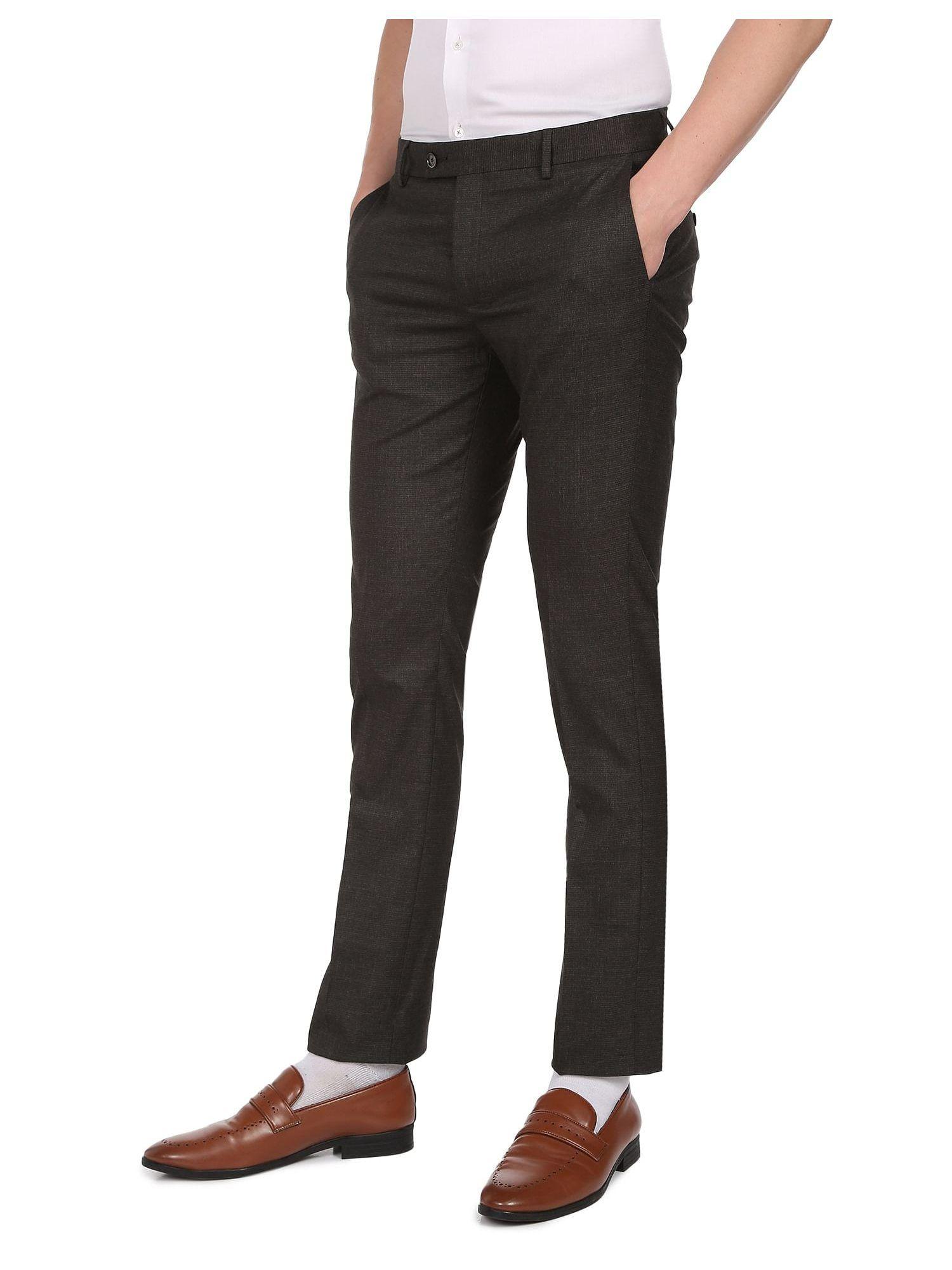 men brown heathered hudson tailored fit formal trousers