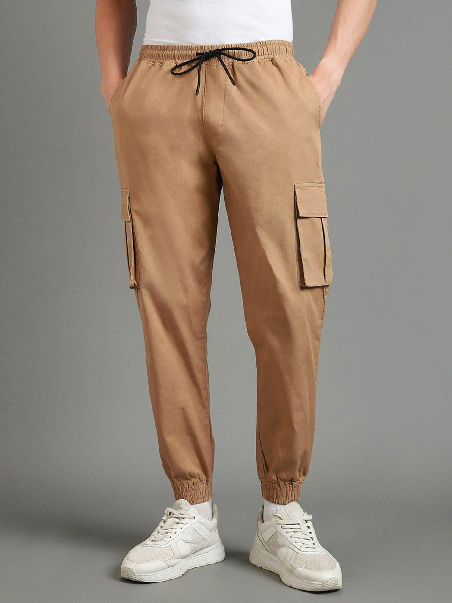 men brown over dyed cargo jogger pants