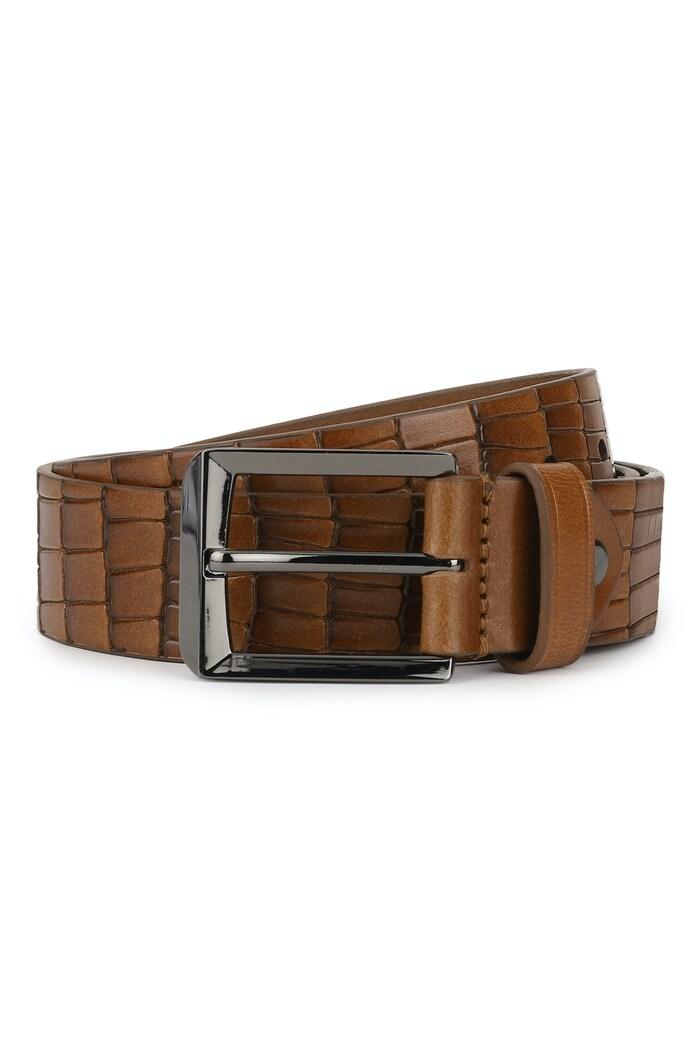 men brown print leather belt