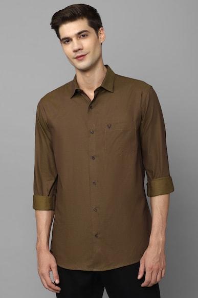 men brown slim fit print full sleeves casual shirts