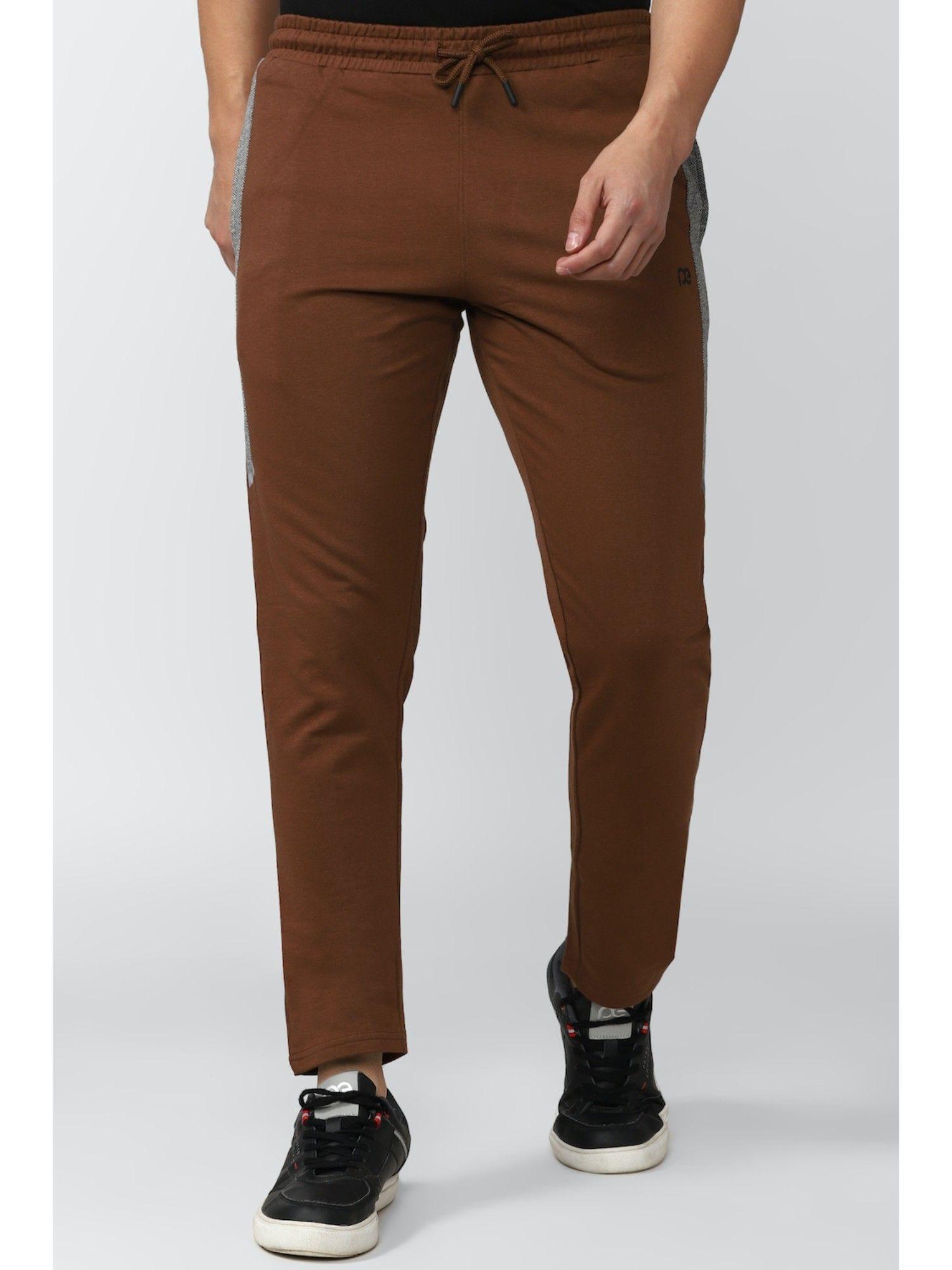 men brown solid casual track pants