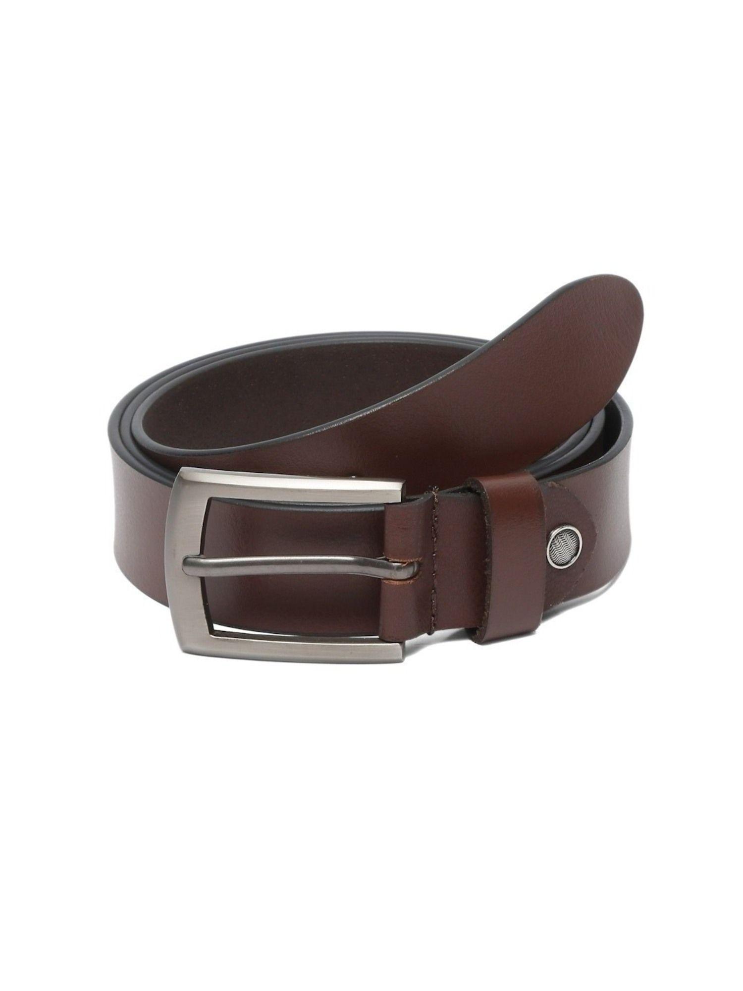 men brown solid genuine leather belt