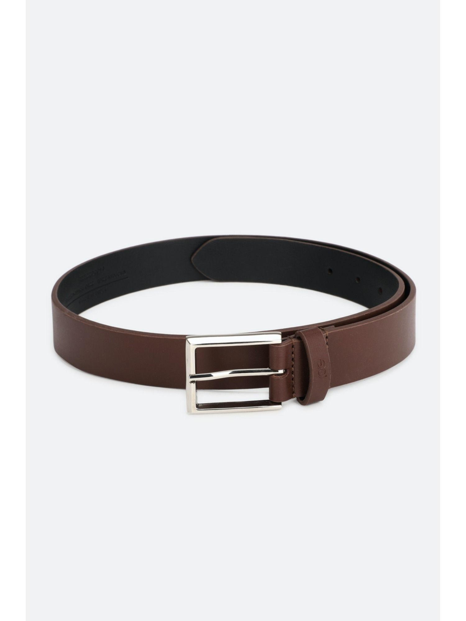 men brown solid genuine leather belt