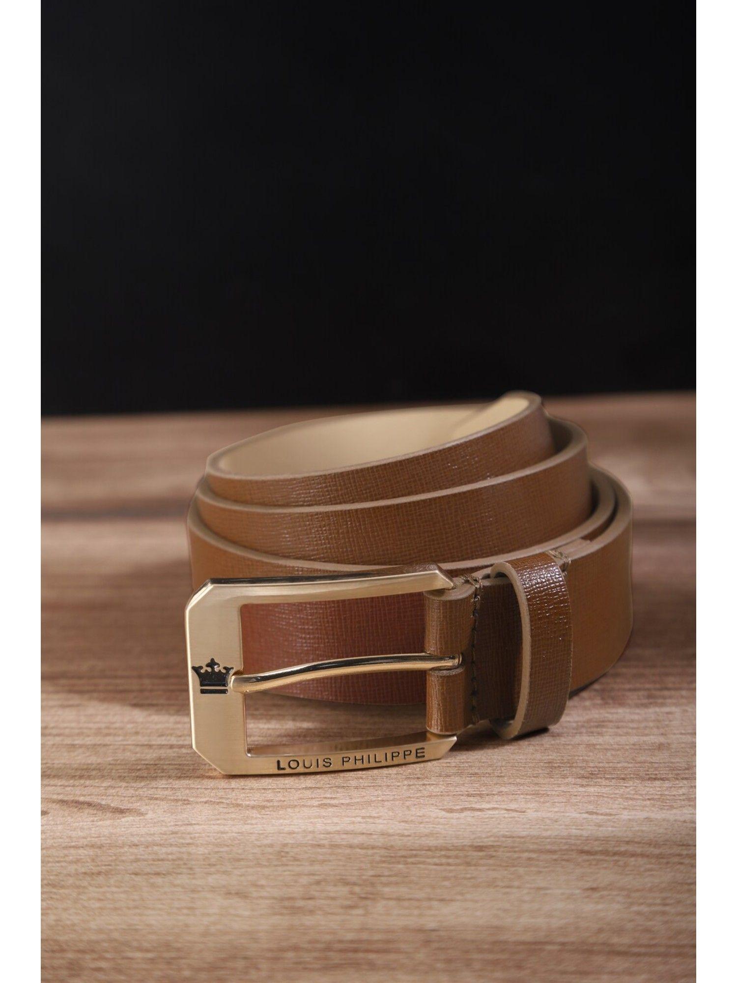 men brown solid genuine leather casual belt