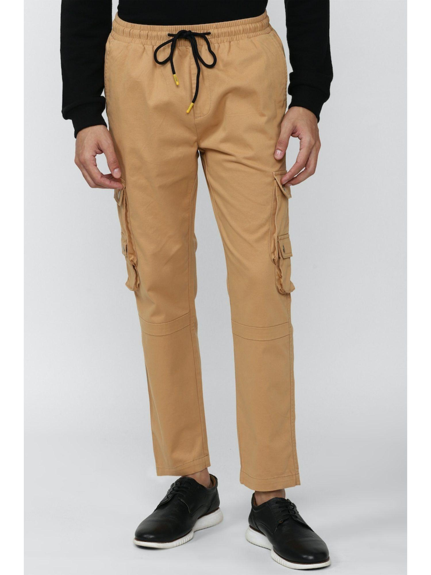 men brown solid pants